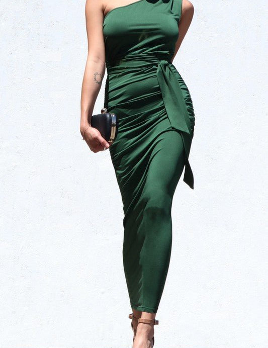 VENETIAN RUCHED BODYCON DRESS WITH TIE - NIXII Clothing