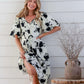 White & Black Floral V Neck Puffy Sleeve Dress - NIXII Clothing