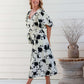 White & Black Floral V Neck Puffy Sleeve Dress - NIXII Clothing