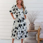 White & Black Floral V Neck Puffy Sleeve Dress - NIXII Clothing