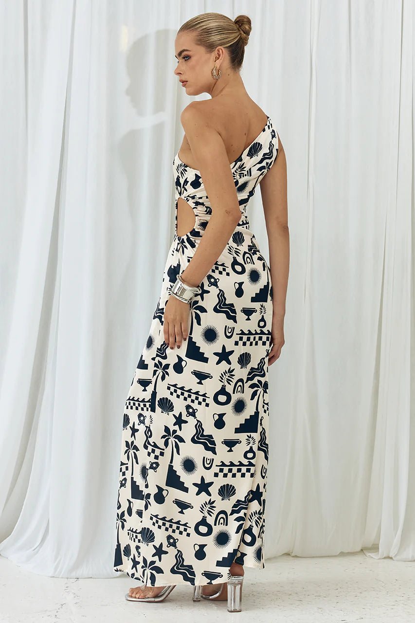 White & Black Print Nammos Maxi Dress - NIXII Clothing
